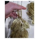 GREENTIME 12 Pack Artificial Light Golden Glitter Leaves 13 Fake Christmas Picks Decorative Glitter Sticks for Vase Christmas Tree DIY Wreath Crafts Fireplace Decor