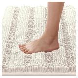 H.VERSAILTEX Bath Rugs for Bathroom Non Slip Bath Mats Extra Thick Chenille Striped Rug 20 x 32 Absorbent Non Skid Fluffy Soft Shaggy Washable Dry Fast Plush Mat for Indoor, Bath Room, Tub - Ivory