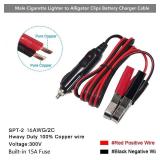 Alligator Clamp to Male Cigarette Lighter Extension Cable - 12V-24V Jumper Battery Charge Cord 3FT Automotive Electrical Clip-on Cable 16 AWG Heavy Duty 15A Fuse, with a Replacement 15A Fuse (1 Pack)