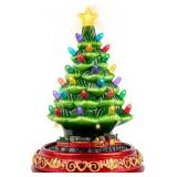 VISFLAIR Ceramic Christmas Tree with Rotating Train- Musical Christmas Tree Decorations with 38 Multicolored Lights for Home Tabletop Decor, Xmas Gift