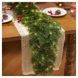 6.5FT Christmas Garland with 16.4FT LED Lights String - Artificial Realistic Cedar Garland, Norfolk Pine Cypress Vines with Lights for Christmas Winter Decorations Table Mantle Outdoor Indoor
