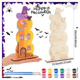 DoubleFill 12 Pack Halloween Painting Castle Crafts Kits for Kids DIY Pumpkin Craft Wood Unfinished Pumpkin Art for Fall Halloween Party Decoration