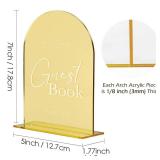Acrylic Wedding Sign with Stand- 5x7 Gold Mirror Arched Guest Book Signs and Base,1/8 Thick | Modern Calligraphy White Lettering Gold Arch Acrylic Table Sign for Wedding Reception & Party