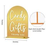Acrylic Wedding Sign, Bridal Shower Decorations, Cards and Gifts Sign for Ceremony, Modern Font Table Signs, Gold Mirror Arched Acrylic Tabletop Signs for Wedding Reception and Event Party