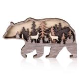 Honoson Forest Animal Rustic Wall Art Decor Wooden Farmhouse Wall Decoration Wooden Animal Decor Wood Forest and Mountain Ornaments for Cabin Bedroom Living Room Decor(Brown,Bear Style)