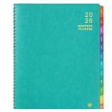 2026 Monthly Planner - Jan 2026 - Dec 2026, 12 Months Calendar/Planner with Faux Leather, 8.86 x 11.4, 15 Notes Pages, Strong Twin - Wire Binding, Pocket, Monthly Tabs, Perfect Organizer- Green