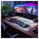 Mcapirivo Japanese Cherry Blossom Large Gaming Mouse Pad 31.5x15.7 Mount Fuji Art XXL Desk Mat, Non-Slip Rubber Base & Stitched Edges - Extended Waterproof Mousepad for PC/Laptop/Office/Home Decor