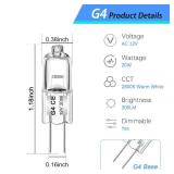 KOHEOPT 20W G4 Bulb,12V T3 Halogen Light Bulbs 2 Pin,G4 Light Bulbs Replacement for Under Cabinet Puck Light,Chandeliers, Accent Lights, Track Lighting (10 Pack)