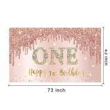 Happy 1st Birthday Banner & Backdrop Decorations for Girls - Rose Gold 1 Year Old Party Sign Supplies, Pink One Birthday Poster Background Photo Booth Props Decor