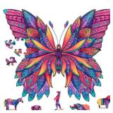 Hodslen Woods - Animal Wooden Jigsaw Puzzles for Kids (12+ Years) Adult, Teens, Family; Majestic Animal Shaped Natural Wood Puzzle, Medium Level, 9.8x8.2 in.(25x21 cm),100 pcs, S - Size Butterfly