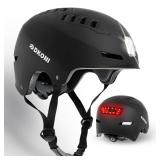 DKONI Bike Helmet with LED Lights Bicycle Helmets Commuter Cycling Helmet USB Rechargeable Front & Back LED Light Helmet for Adult Men Women (Large, Black)