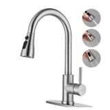 TOYWIA Kitchen Faucets with Pull Down Sprayer, 3 Function Sprayer, Brushed Nickel Stainless Steel Single Handle High Arc Sink Faucet for RV, Bar, Farmhouse, Laundry, Outdoor