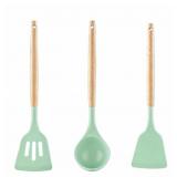 Silicone Turner Spatula with Wooden Handle, Large Heat Resistant Non Stick Kitchen Utensils for Cooking Flipping Eggs & Pancakes