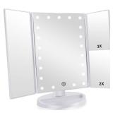 Infitrans Trifold Makeup Mirror Vanity Mirror with Lights,1X 2X 3X Magnification,Touch Screen,180 Adjustable Rotation,Portable Travel Bathroom Cosmetic Mirror