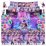 Demon Hunters Birthday Decorations, Party Supplies Set Include Banner, Backdrop, Balloons, Hanging Swirls, Cake Cupcake Toppers, Tablecloth for Boys Girls Kpop Theme Party