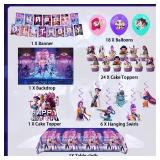 Demon Hunters Birthday Decorations, Party Supplies Set Include Banner, Backdrop, Balloons, Hanging Swirls, Cake Cupcake Toppers, Tablecloth for Boys Girls Kpop Theme Party