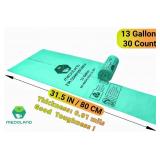 BPI Certified Compostable Trash Bags 13Gallon (30 Count) - 3X Thicker Than Regular, Leak & Tear Resistant for Kitchen/Garden/Food Waste, 90-Day Breakdown in Home/Industrial Use, 0.91mils Plant-Based