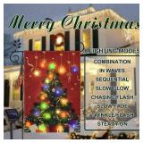 FLAGMESAGE Solar LED Christmas Tree Flag, Lighted 12x18 Double Sided Merry Christmas Flag for Outdoor Yard Garden Lawn House Decoration