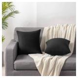 DEZENE Throw Pillow Covers 20x20 Black: Pack of 2 Cozy Soft Velvet Square Modern Luxury Decorative Throw Pillow Cases for Sofa Couch Living Room Bed Home Decor