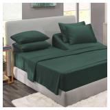Clara Clark Flex Top King Sheets - Hotel Luxury 6 Piece Bed Sheets for Top Split King Bed - Soft Bedding Sheets & Pillowcases, Head Split King Size. Forest Green