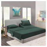 Clara Clark Flex Top King Sheets - Hotel Luxury 6 Piece Bed Sheets for Top Split King Bed - Soft Bedding Sheets & Pillowcases, Head Split King Size. Forest Green