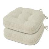 Shinnwa Kitchen Chair Cushions Set of 2, Dual-Layer Memory Foam Dining Chair Cushions, Patented Design Seat Pads with Ties, 16.5 x 16.5 x 3.5in, 2 Pack, Ivory