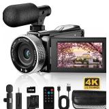 Rumyums 4K Video Camera Camcorder with Wireless Lavalier Microphone, 48MP UHD Vlogging Camera for TikTok YouTube, Digital Camera Recorder, 4K Camcorder with Mic, Remote, 32GB Card, 2 Batteries