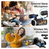 Rumyums 4K Video Camera Camcorder with Wireless Lavalier Microphone, 48MP UHD Vlogging Camera for TikTok YouTube, Digital Camera Recorder, 4K Camcorder with Mic, Remote, 32GB Card, 2 Batteries