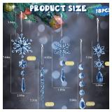 18pcs Crystal Christmas Ornaments for Christmas Tree Decorations- Light Blue Hanging Acrylic Snowflake and Icicle Ornaments with Drop Pendants for New Year Party Decorations Supplies