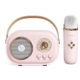 Mini Karaoke Machine,Karaoke Machine for Kids and Adults,Cute Karaoke with Microphone Set,Portable Bluetooth Speaker with Microphone,Retro Handheld Style for Family Party Meeting Singing (Pink)