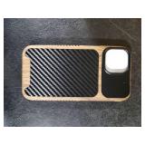 TENDLIN Magnetic Case Compatible with iPhone 14 Case Wood Grain with Carbon Fiber Texture Design Leather Hybrid Slim Cover (Compatible with MagSafe) Black