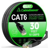 Cat 6 Ethernet Cable 30 ft, Indoor&Outdoor, High Speed 10Gbps Flat Internet Network Cable, Pure Copper Ethernet Patch Cable Long, Computer LAN Cable with Clips & Straps for Router, Modem, PS4/5, Black