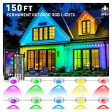 150FT Permanent Outdoor RGB Lights - Waterproof Smart LED Eaves Lights with App/Remote Control, Music Sync & DIY Scenes, Perfect for Christmas, Halloween, Parties & Daily Decor, Ideal for House Roof