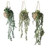 Fuxdre 3 Pack Mini Artificial Hanging Greenary Fake Hanging Plants in Basket for Wall Living Room Decor Bathroom Shelf Home Indoor