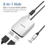 USB C to Dual HDMI Adapter, WAVLINK Dual 4K@60hz HDMI Adapter with 100W Power Delivery for Dell XPS, HP, Lenovo, Thunderbolt 3/4 Laptops, Windows Systerm Laptops Only