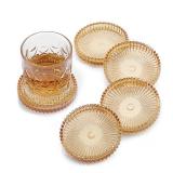 OGANAZI Modern Clear Coaster Set of 5- Glass Coasters for Drinks Crystal Coasters Round Cup Coasters Coffee Table Decor for Office, Kitchen, Bar, Dining Room, Living Room, Patio(Amber)