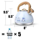Tea Kettle, Toptier Teapot Whistling Kettle with Wood Pattern Handle Loud Whistle, Food Grade Stainless Steel Tea Pot for Stovetops Induction Water Kettle, 2.7-Quart Blue Cat