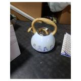 Tea Kettle, Toptier Teapot Whistling Kettle with Wood Pattern Handle Loud Whistle, Food Grade Stainless Steel Tea Pot for Stovetops Induction Water Kettle, 2.7-Quart Blue Cat