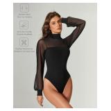 Avidlove Bodysuits for Women Long Sleeve Body Suits Turtleneck Bodysuit Mesh Double Lined Body Suit Sexy Date Night Outfit 6