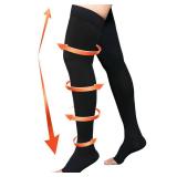 20-30 mmHg Compression Stockings for Women & Men, Thigh High Compression Socks Open Toe, Silicone Dot Band (Black, X-Large)