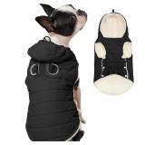 Vecomfy Fleece Lining Dog Hoodie with Harness Built in,Extra Warm Small Dog Jacket in Winter Puppy Coats with Drawstring Hooded,Black XS