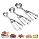 Ice Cream Scoop, 3Pcs Cookie Scoop Set, Stainless Steel Ice Cream Scooper with Trigger Release, Large/Medium/Small Cookie Scooper for Baking, Cookie Scoops for Baking Set of 3 with Cookie Dough Scoop