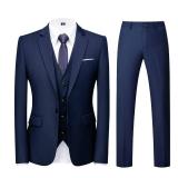 Mens Suits Regular Fit 3 Piece Tuxedo Blazer Jacket Vest Pants Formal Suit Set for Men Wedding Prom Casual Blue Small