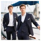 Mens Suits Regular Fit 3 Piece Tuxedo Blazer Jacket Vest Pants Formal Suit Set for Men Wedding Prom Casual Blue Small