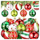 Beeveer 24 Pcs Christmas Ball Ornaments 1.97 Inches Glittering Plastic Hanging Decorations Elf Balls Swirl Candy Cane and Peppermint Hanging Decor for Christmas Tree Ornaments
