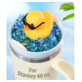 Toykee Lid Plate Topper for Stanley Cup 40 oz - Blue Rubber Duck with Sunglasses Ice Cube Funny Decoration Accessories for Tumbler, Water Botter Glitter Bling Decor for Women Girls