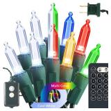 Brizled Christmas Lights, 33ft 100 LED Color Changing Christmas Tree Lights Connectable with Remote, 12 Modes Cool White & Colored Xmas Lighting, Clear Mini Xmas Lighting for Indoor Outdoor Home Decor