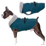 Lelepet Warm Dog Coats for Medium Dogs Waterproof Dog Winter Jacket Reflective Pet Fleece Vest Windproof Cold Weather Coats with Adjustable Buckle & Leash Hole, Dark Green, M
