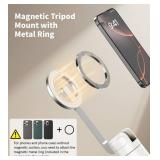 TONEOF 68 Magnetic Selfie Stick Tripod with Aluminum Strong Magnetic Holder for Magsafe, 360° Rotatable Travel Phone Tripod Stand with Metal Ring & Rechargeable Remote for iPhone/Android(Beige Gr
