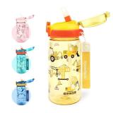 wooshwa Kids Water Bottle for School or Travel, 20 Oz Durable Plastic Water Bottle with Silicone Straw and Pop-Up Spout Cover, BPA Free & Dishwasher Safe(Excavator)